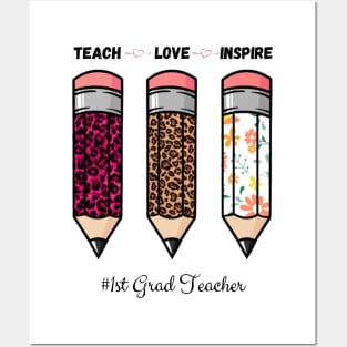 Teach Love Inspire, Back To School Pencil 1st Grad Teacher Leopard Floral Gift For Teacher Posters and Art